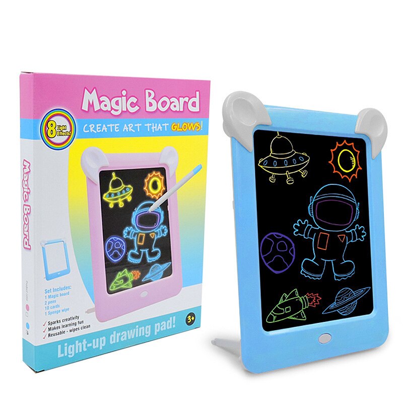 3D Magic Drawing Pad Fluorescerende Tekentafel Kids Puzzel Lichtgevende Magische Graffiti Schrijven 3D Lichtgevende Tekening Pad: light blue