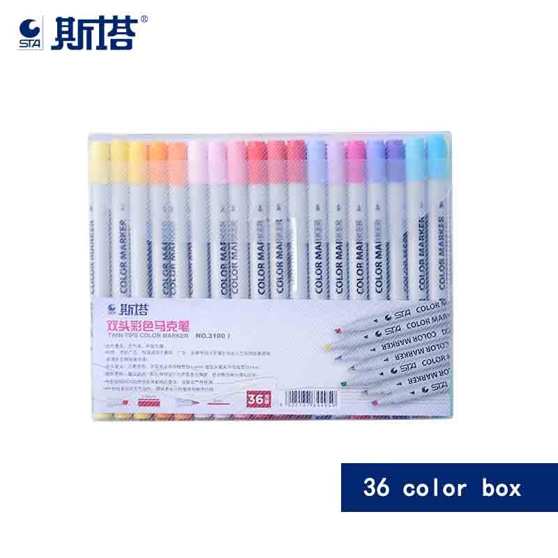 STA 3100 Doppel-kopf Farbige Wasser Marker Schüler Hand Malerei 12/24/36/48/60 /80 farbe einstellen Alkohol Tinte ungiftig Kunst markieren: 36 Farben a einstellen