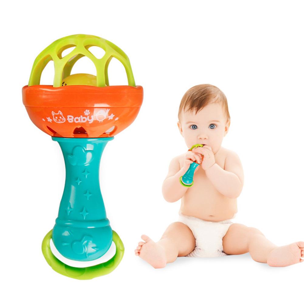 Newborn Baby Teether Rattle Toy Baby Intelligence Grasping Gums Hand Bell Sound Funny Birthday For 0-1 Year Baby