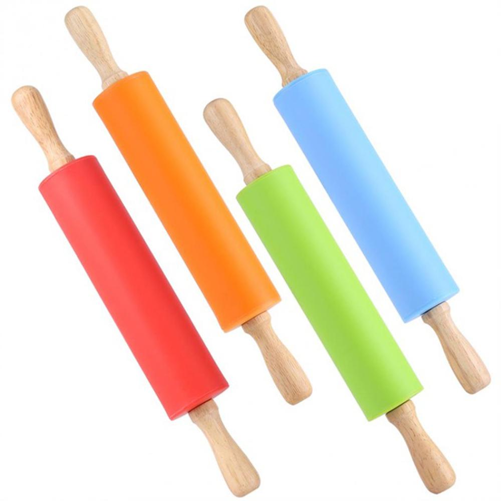 Silicone Rolling Pin Baking Cookies Biscuits Fondant Dough Roller PP Non-Stick Rolling Pin Embossing Mold DIY Baking