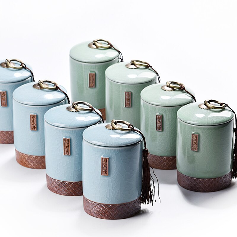 Pequeño tarro de té Caddy de cerámica sello de almacenamiento de té cofre café dulces caja de almacenamiento de alimentos de cocina juego de té Kung Fu tanque portátil