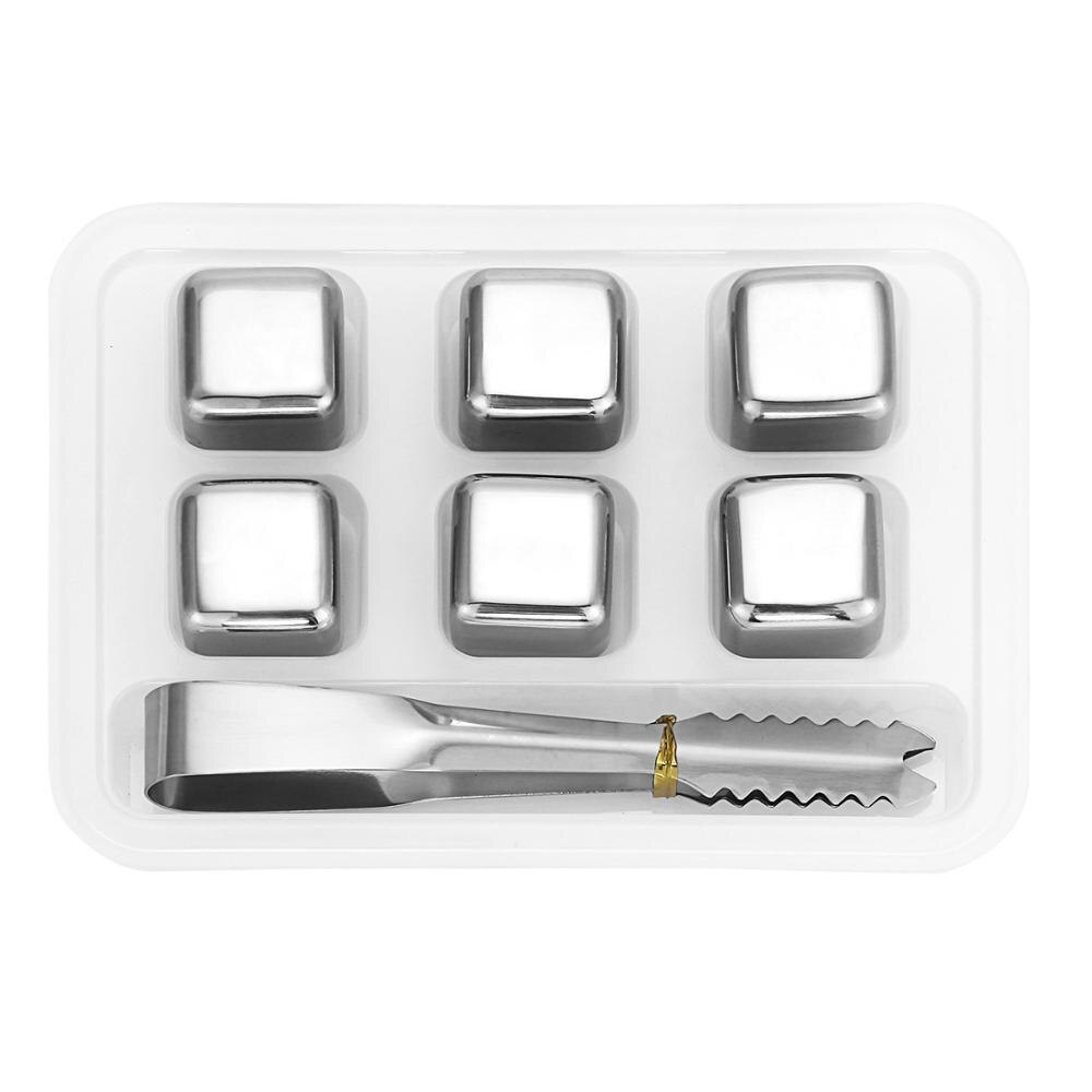 Stainless Steel Whiskey Stones Reusable Drink Coolers MetalIce Cube Stone Chilling Rocks Cooling Wine Beer Beverage Set: Set of 6 with tongs