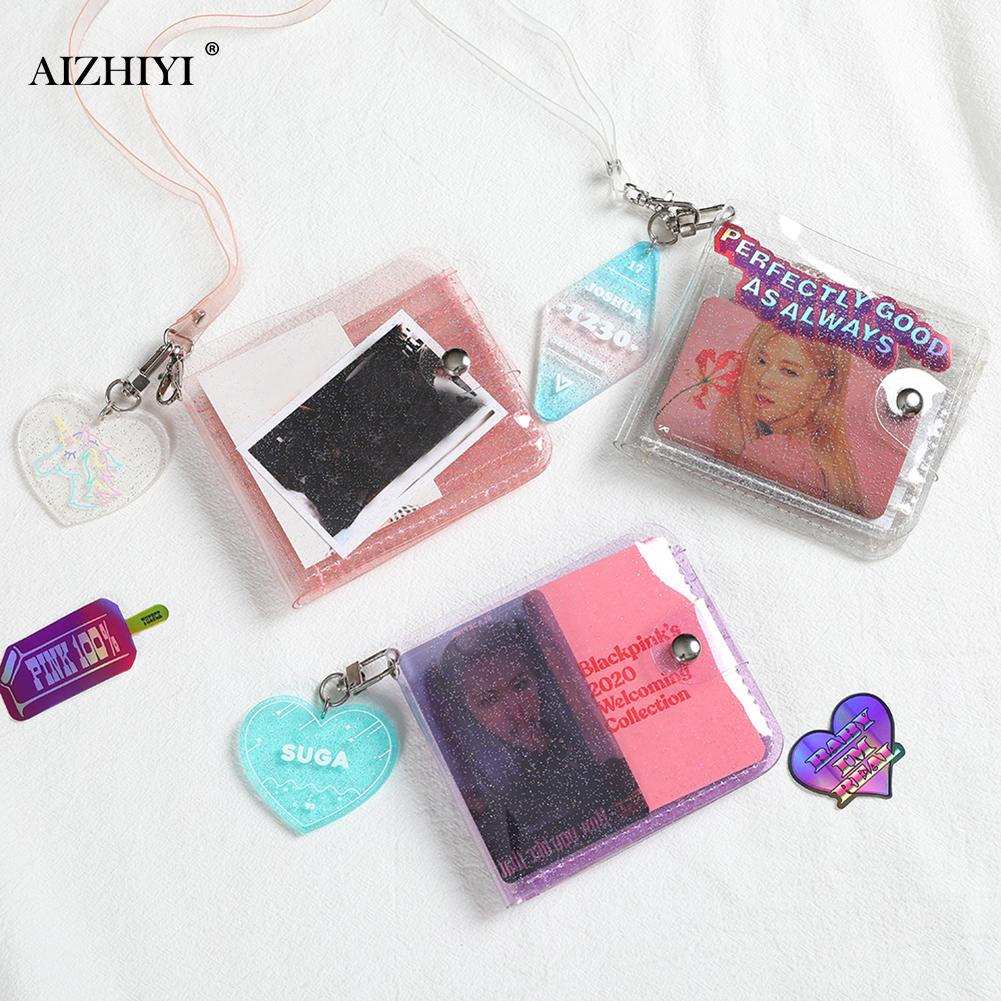 Monedero transparente de para mujer, monedero corto transparente de PVC con purpurina, estuche protector para tarjetas