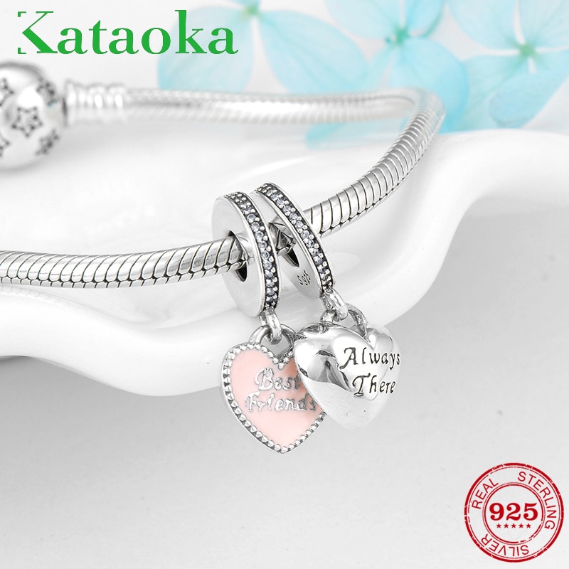 Friendship 925 Sterling Silver Heart Best Friend Charms Pendants Fit Original European Charm Bracelet Jewelry making
