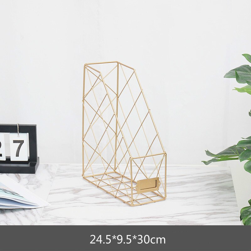Nordic Iron File Storage Rack Home Office Desktop Book Magazine Finishing Rose Gold Table Accessories Organizer
