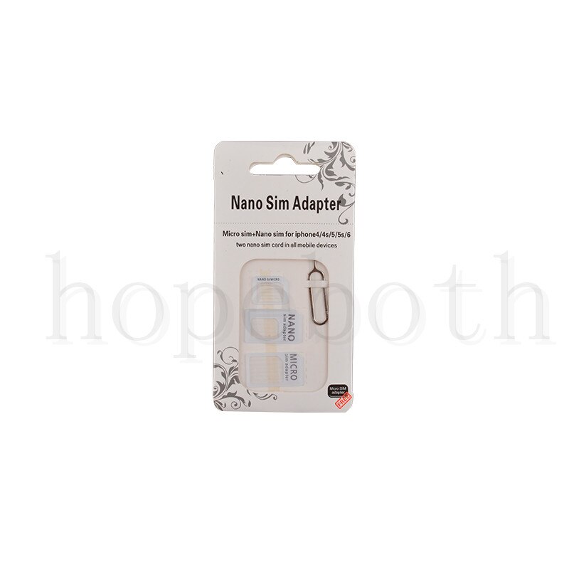 hopetoth 100pcs 4 in 1 Sim Card Adapter + Micro Sim cards adapter + Standard SIM Card Adapter With Eject pin For Iphone samsung: White