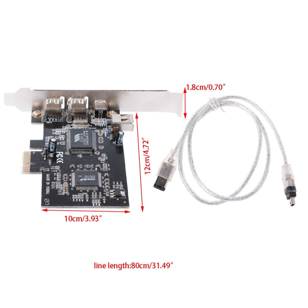 1 Set Pci-E 1X Ieee 1394A 4 Poort (3 + 1) firewire Kaart Adapter Met 6 Pin Naar 4 Pin Ieee 1394 Kabel Voor Desktop Pc Au06