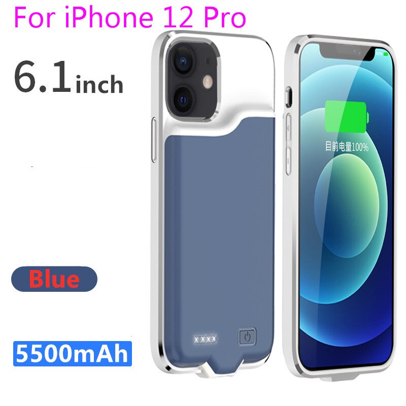 I12 Silm Silikon stoßfest Batterie Ladegerät Fall Für iPhone 12 Pro Max Power Bank Fällen Für iPhone 12 Mini Lade abdeckung Capa: i12 Pro-Blue