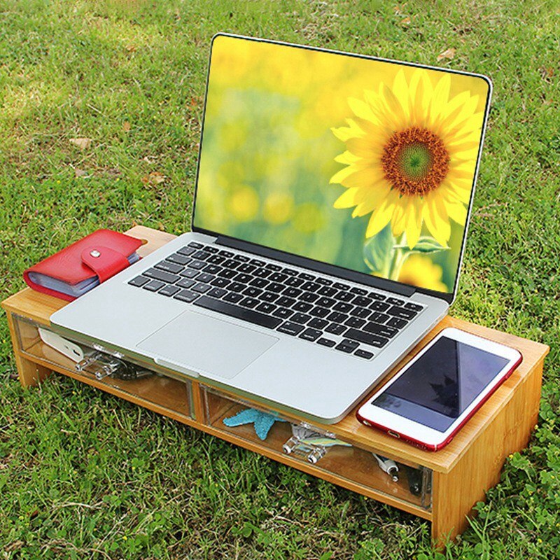 Monitor Stand Riser With Storage Organizer Bamboo Monitor Screen Increased Shelf Desk Storage Box Rack