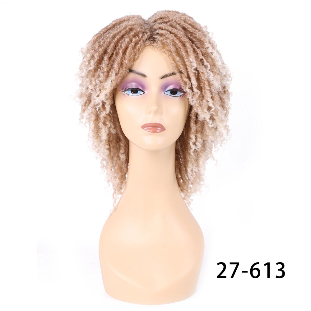 Yunrong dreadlock krøllet paryk kort twist naturlig sort  /1b 30 ombre brun til sort hvid kvinder og mænd afro krøllet syntetisk paryk: 27-613