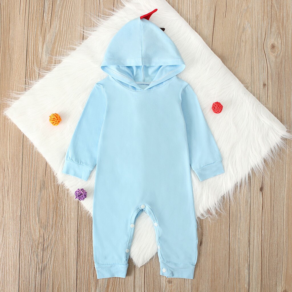 Neonato neonato ragazze stile dinosauro Patchwork pagliaccetto tuta Playsiut carino cotone neonato corpo manica lunga vestiti per bambini: Blu / 12m