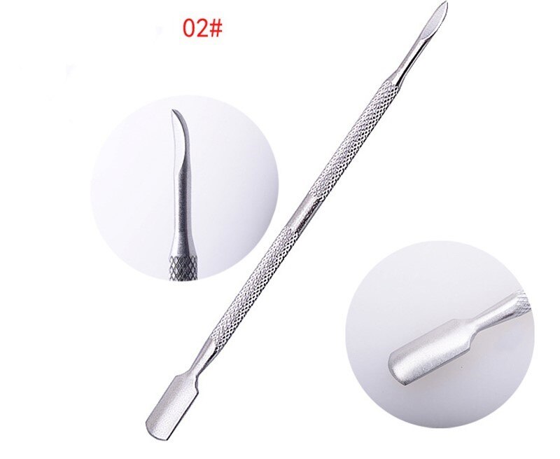 Empujador de cutículas de acero inoxidable de doble punta, 1 Uds., removedor de piel muerta para manicura y pedicura, herramienta de cuidado para manicura: 02