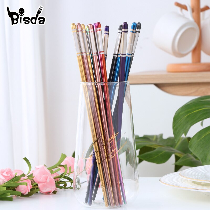 5 Pairs Stainless Steel Chopsticks Chinese Non-slip Chopstick Set Black Metal Chop Sticks Set Used For Sushi Dinnerware