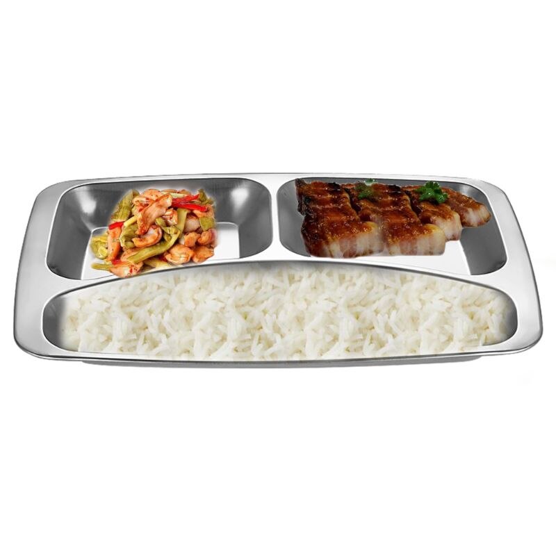 Slitesterke brett i rustfritt stål delt middagstallerken lunsjbeholder matbrett til skolekantine 3/4/5 frokostbrett fast