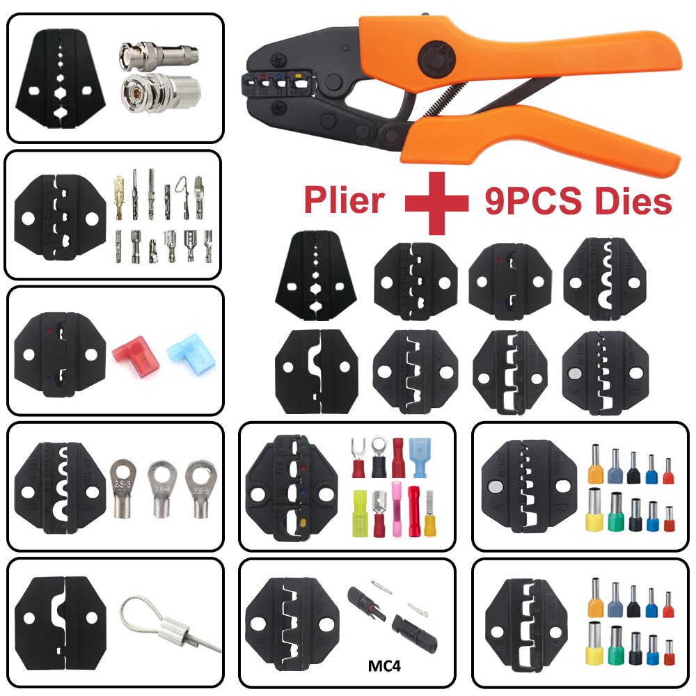 Crimp Pliers &amp; Dies Set Wire Terminals Crimping Tools Precision Crimper Labor-Saving Ergonomic Handle Easy To Grasp&amp;Press: AN 9JAWS SET