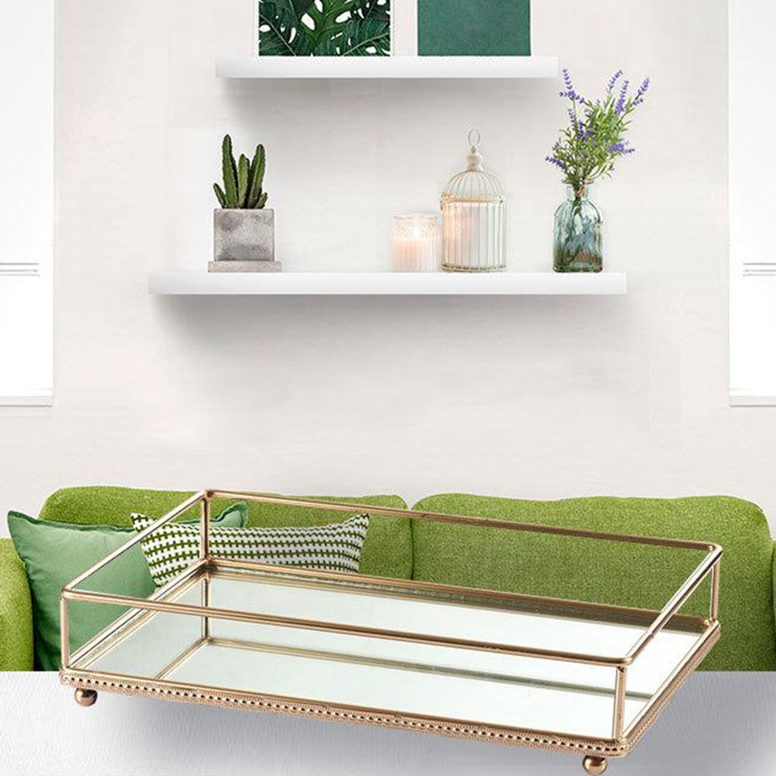 Rectangular Dresser Vanity Mirror Tray Dresser Make Up Perfume Desk Organizer