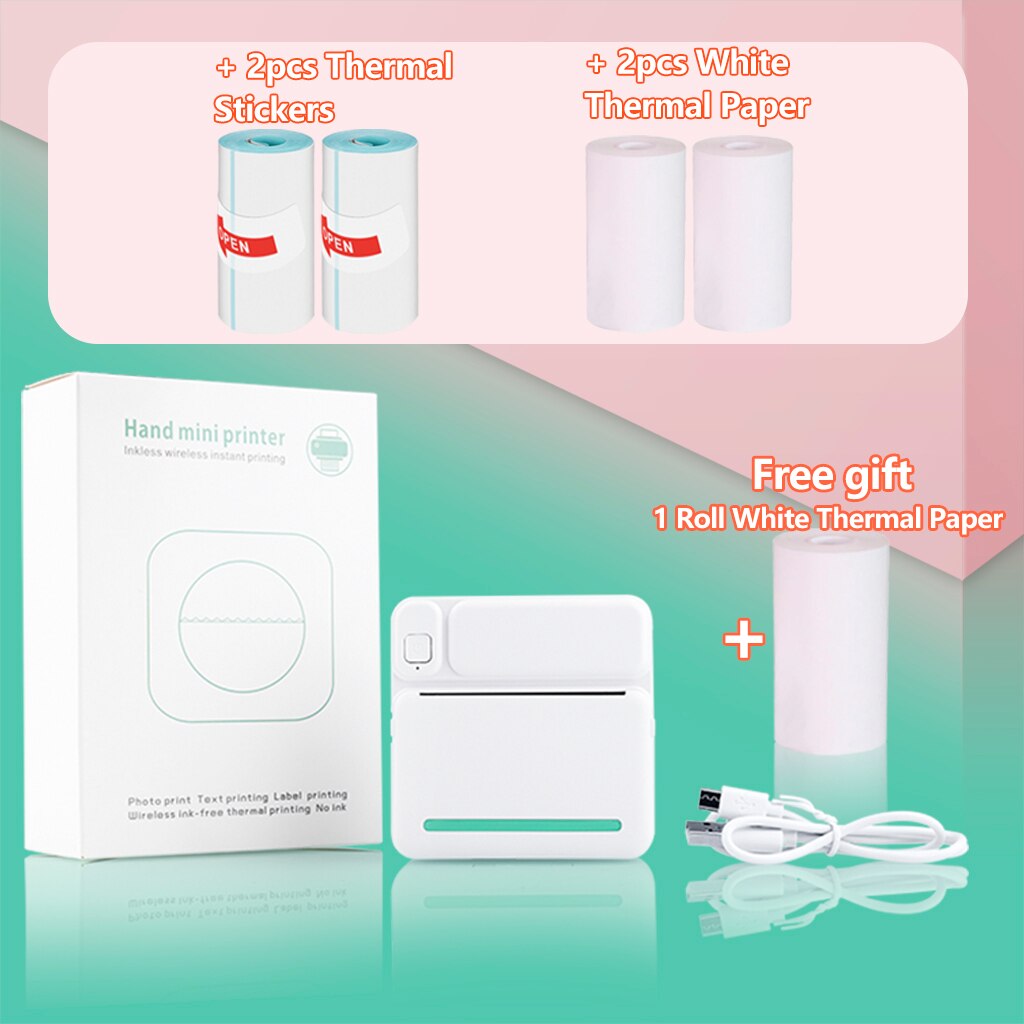 Pocket Mini Printer Student Studie Printer Labels Handig Thermische Printer Zoeken Vraag Mini Draagbare Thermische Printer C19: Green 2WH 2Sticker