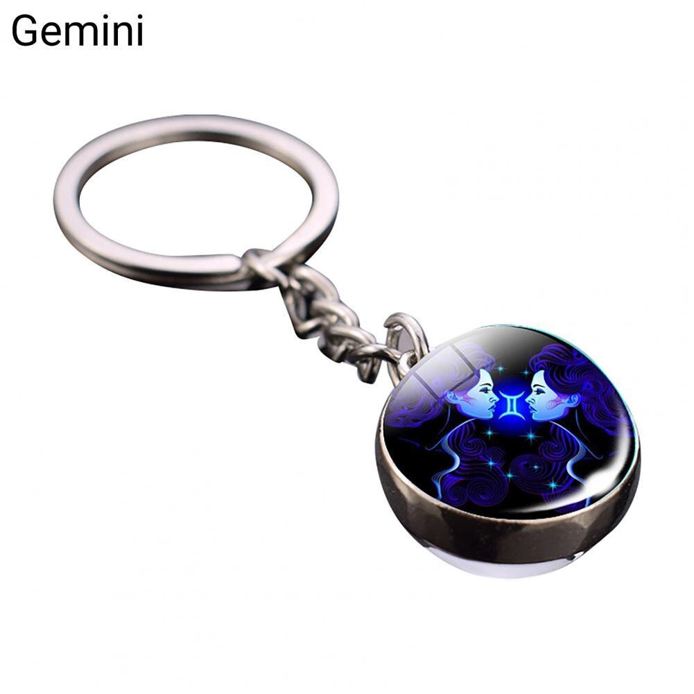 Glass Ball Pendant Decor Key Chain Lightweight Zodiac Style Glass Ball Constellation Keychain: Gemini