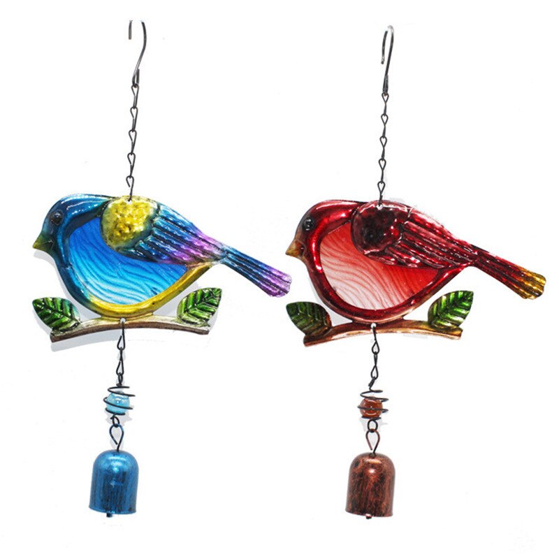1PC Small Bird Garden Wind Chimes Portable Metal Glass Blue Red Pendants Suitable For Home Balcony Decorations