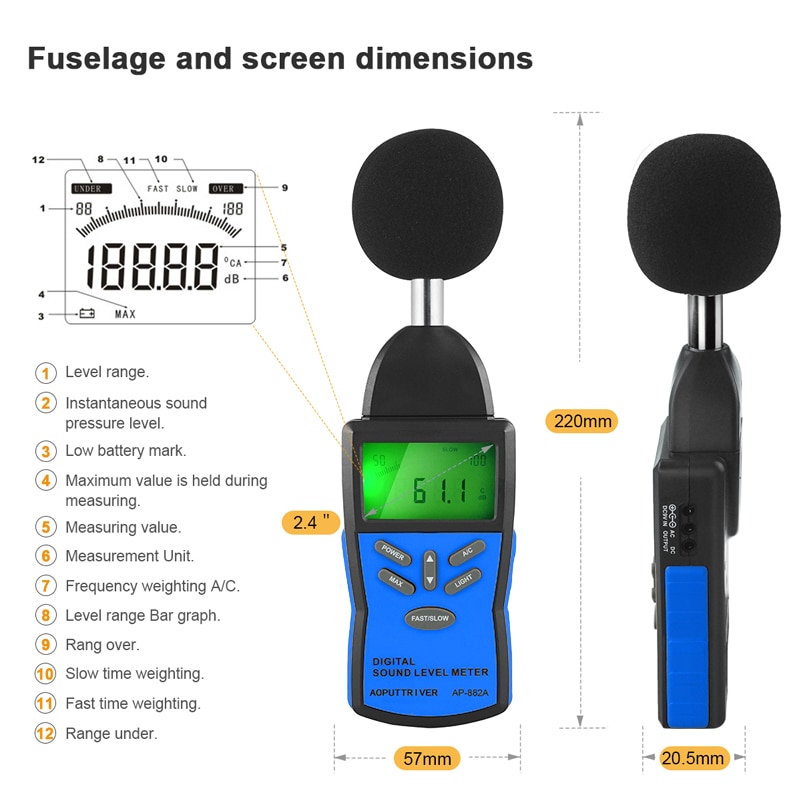 Sonomètre numérique, testeur de surveillance de décibel d&#39;instrument de mesure de Volume de bruit avec le Test de Volume Audio de bruit de 30-130dB