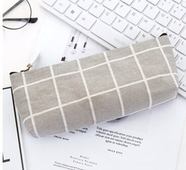 Estuche sencillo a cuadros para lápices, estuche de lona de gran capacidad, estuche de bolígrafo escolar, bolsa de almacenamiento de objetos pequeños: Gris claro