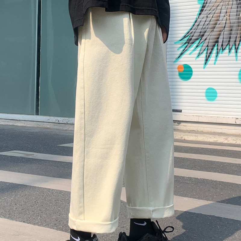 Straight jeans herre ensfarvet casual retro jeans bukser herre streetwear vild løs hip hop denim bukser herre m -2xl