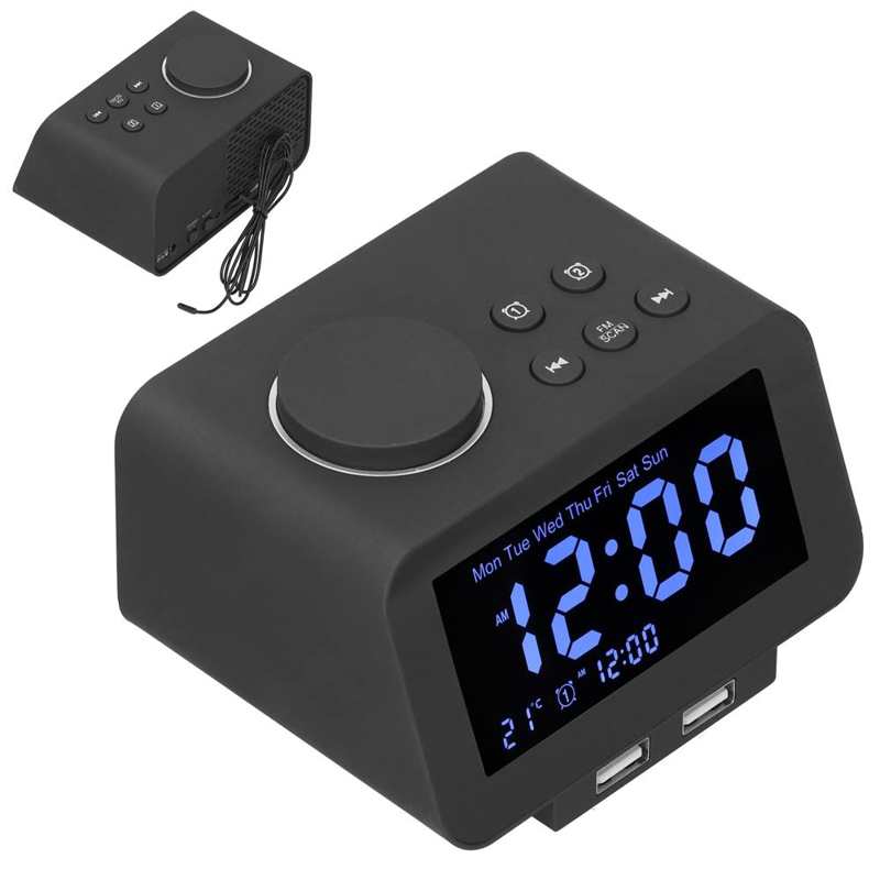 Electronic Clock Desktop Digital Radio Clock USB Charging Electronic Alarm Clock for Bedroom US 100-240V Radio Digital Clock