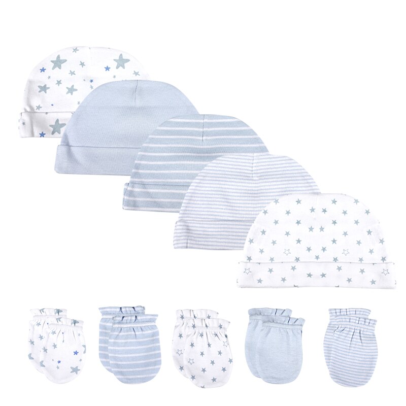 Pasgeboren babyjongen meisjes hoed + handschoenen geboortefotografie rekwisieten katoenen babymuts herfst kinderaccessoires babykleding: 5 handschoenen en 5 mutsen 22