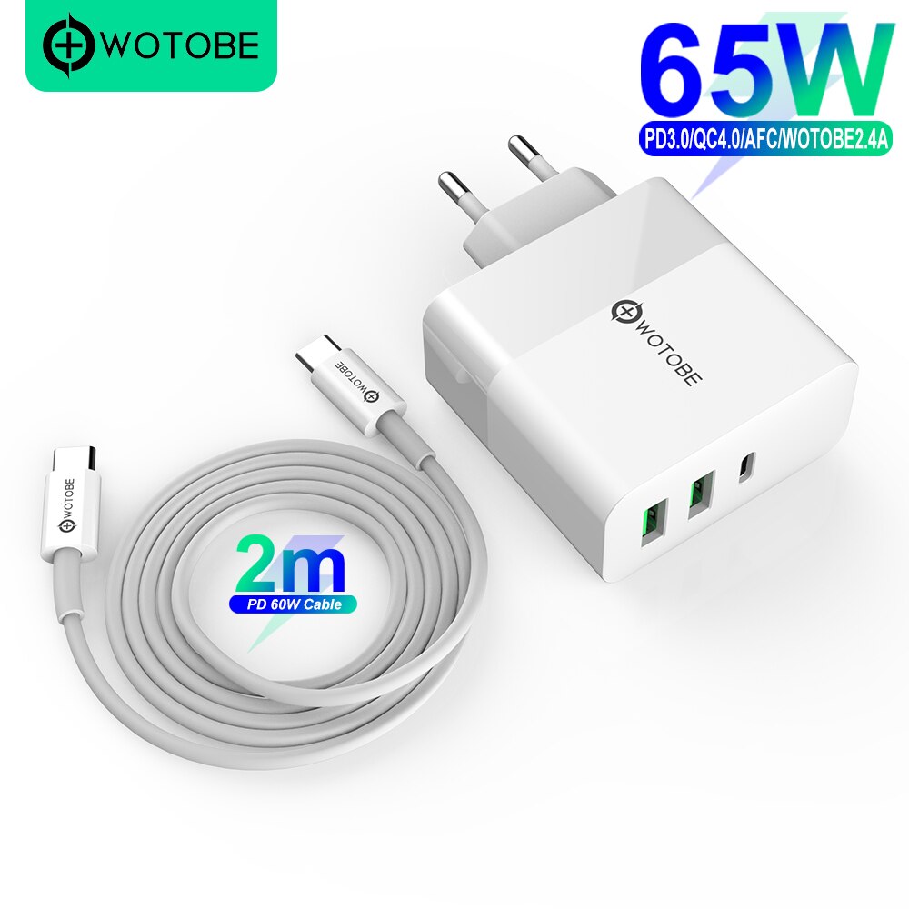 PD65W USB-C Power Adapter,1Port PD60W QC3.0 Charger For USB-C Laptops MacBook Pro/Air iPad Pro,2port USB A for S8/S10 iPhone11: UK / Charger and Cable