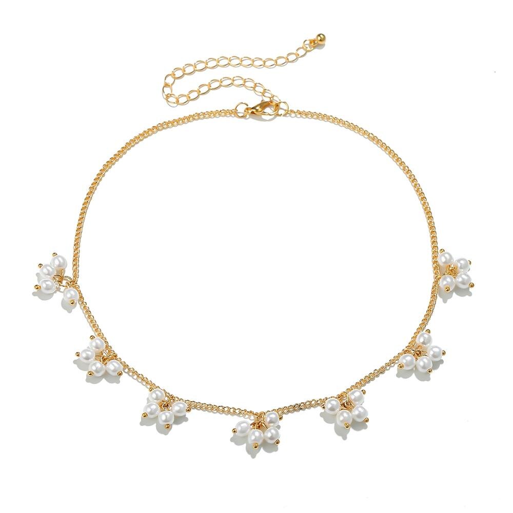 Lacteo Böhmischen Nachahmung Perle Blume Anhänger Halskette Schmuck Für Frauen Gold Farbe Twist Kette Halsband Halskette