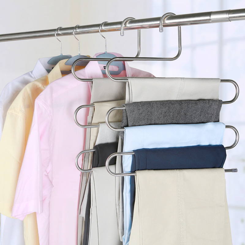 5 Lagen Rvs Kleerhangers S Vorm Broek Opslag Hangers Kleren Opslag Rack Multilayer Opslag Doek Hanger