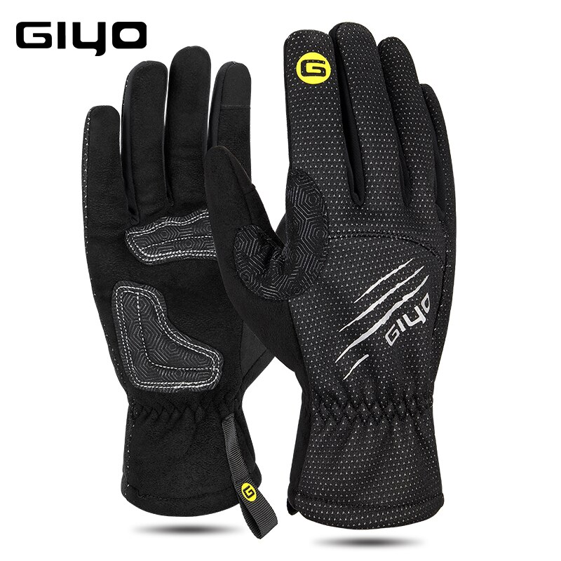Giyo-guantes de invierno para hombre y mujer, equipo de ciclismo con almohadilla de Gel, de dedo completo, para bicicleta de montaña y motociclista, con pantalla táctil: Black / M
