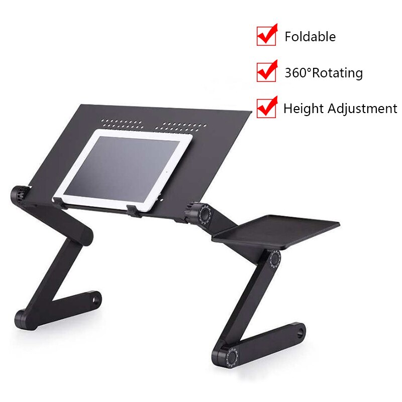 Verstelbare ergonomische draagbare tv-bedtafel, laptoptafel, laptopstandaard, laptoptafel, bureaustandaard met muismat: Zwart