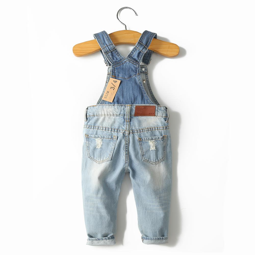 Kids Overalls 2-8T Soft Stretchy Denim Ripped Holes Boys Girls Bib Suspender Jeans Trousers Children Clothing Clothes Chumhey