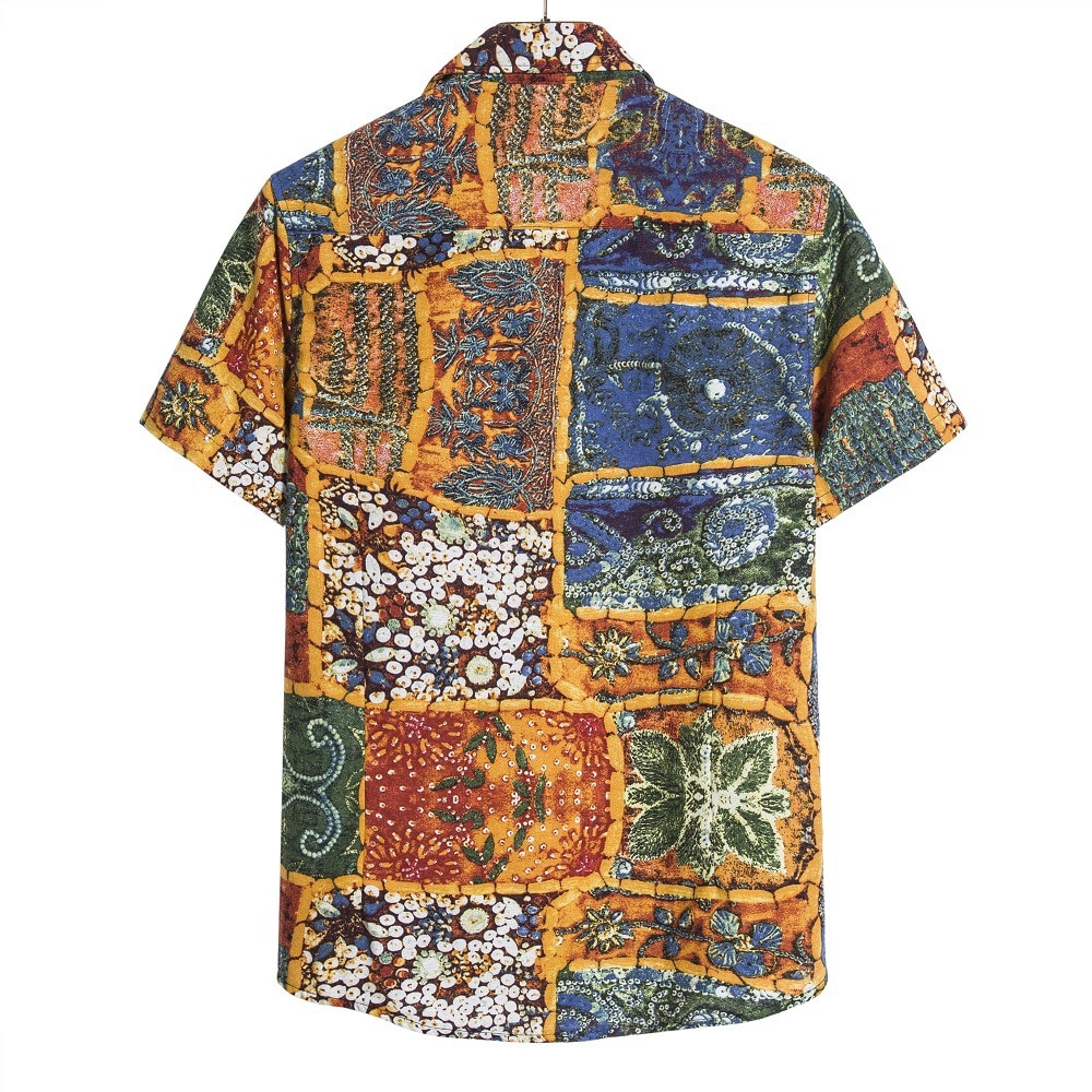Vintage mænd hawaiiske skjorter brand afslappet slim fit skjorte kortærmet print bomulds skjorte herre chemise homme