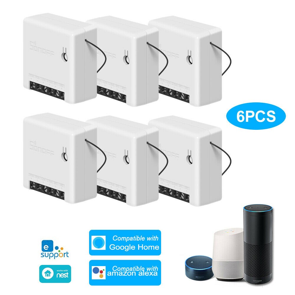 Itead Sonoff MINI interruptor inteligente DIY pequeño Control remoto interruptor Wifi compatible con un interruptor externo trabajo con Alexa Google A casa: 6 pcs