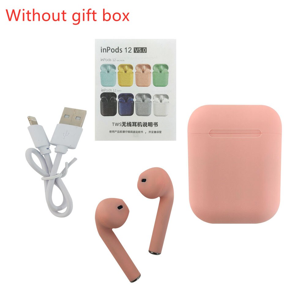 i12 Tws Wireless Headphones Bluetooth 5.0 Earphone Matte Macaron Earbuds Handsfree With Mic Charging Box Headset for all phones: 3049-K-1