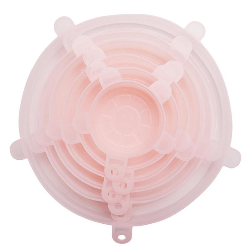 1/6Pcs Reusable Silicone Suction Lid-Bowl Pan Cooking Pot Lid-Silicon Stretch Lids Silicone Cover Pan Spill Lid Stopper Cover: Light Pink