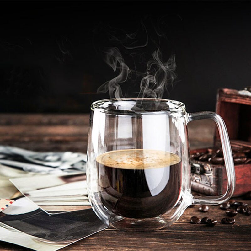 Kaffekopper sæt te krus håndlavede øl drikke et krus kontor krus gennemsigtige drikkevarer dobbelt glas kopper