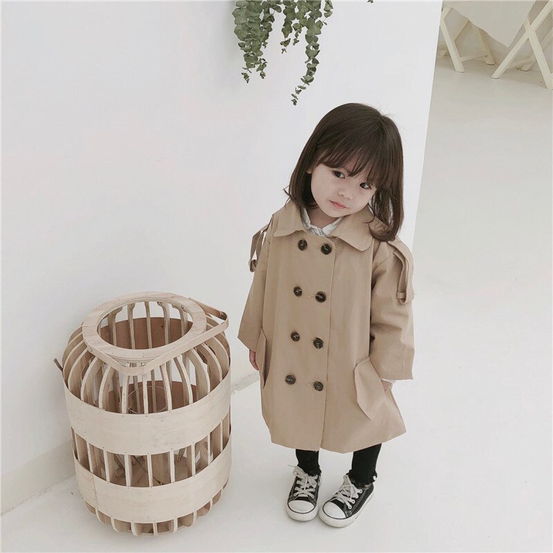 Söta tjejjackor barn dubbla bröst vindjacka rockar barnkläder vår höst koreansk trenchcoat för tjejer