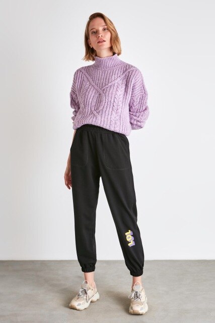 Trendyol impresso malha sweatpants twoaw21ea0318: Gray / S