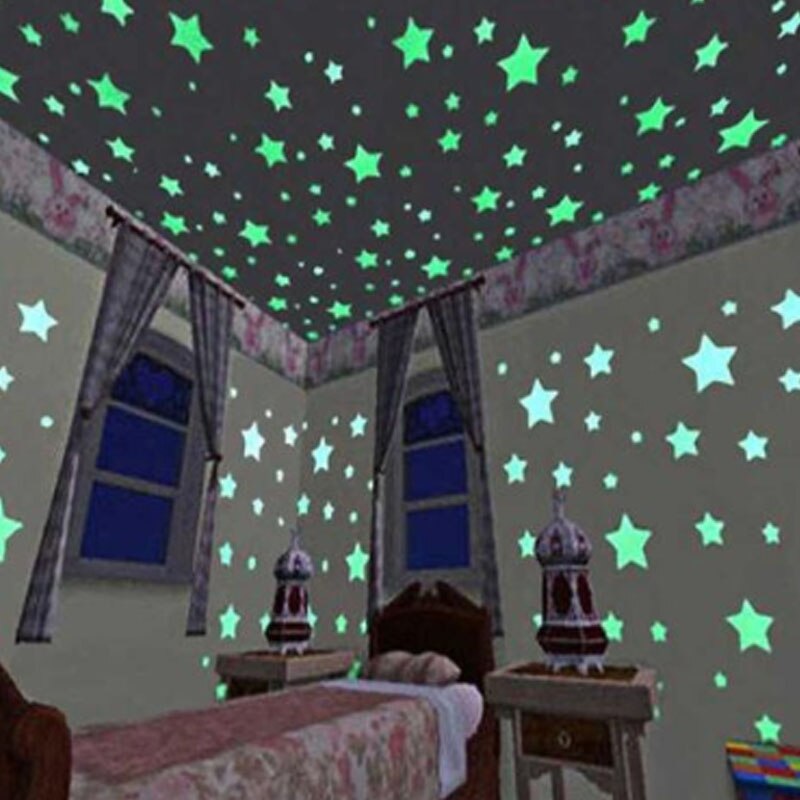 100Pcs 3D Stars In The Dark Glow Wall Stickers Children's Glow Fluorescent Wall Stickers Home Decoration Bedroom Ceil Decoration