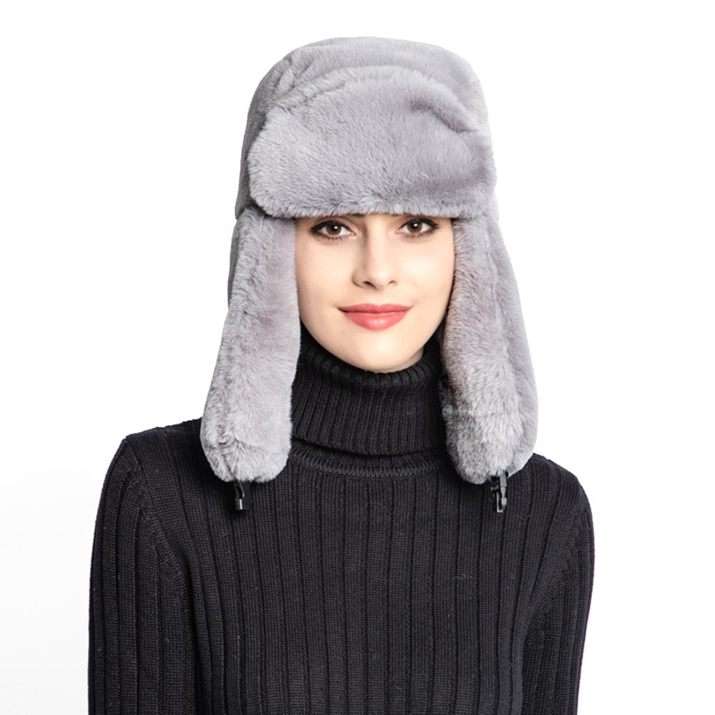 Invierno Faux Fur Shearling Hat Unisex gorro estilo ruso orejera a prueba de viento sombrero para esquiar deportes de invierno: Gray