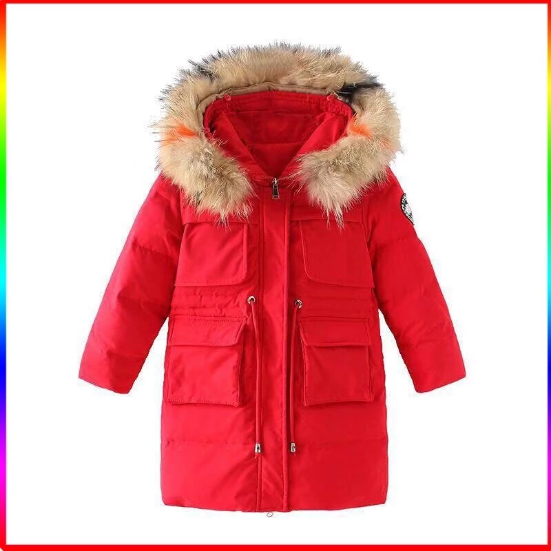 Winter Winddicht Kinderkleding Donsjack Meisjes Jas Warme Bovenkleding Voor Meisjes Kid Winter Lange Jas Bontkraag