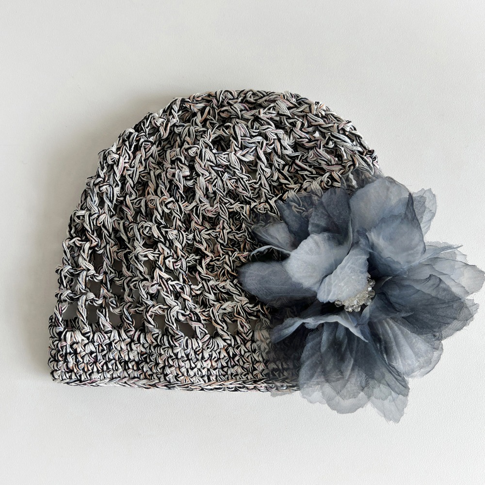 Handmade Crochet Flower Hat Thin Korean Beanies Hat Bohemian Style Ethnic Style Hollow Out Knitted Hat Apparel Accessories: WHITE