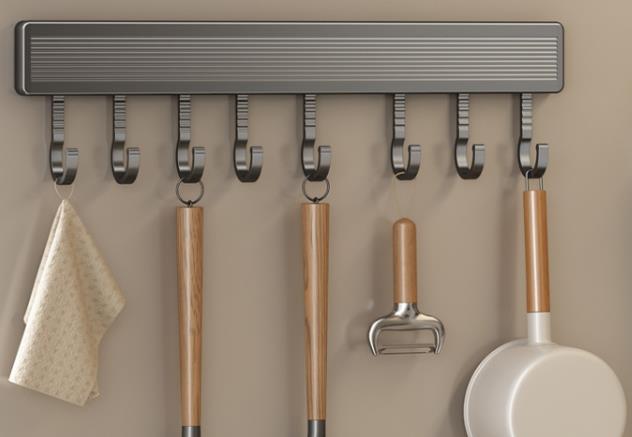 Hooks Kitchen Hook Rack Wall Mounted Hangers Rack Spoon Shovel Chopping Board Organizer Kitchen Accessories Movable Row Hook: Light Grey