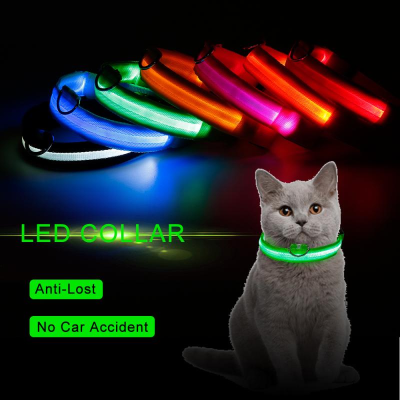 LED Cat And Dog Pet Collar Flashing Dimmable Safety Light Emitting Nylon Label Luminous Collar Safety Light L Free Ship