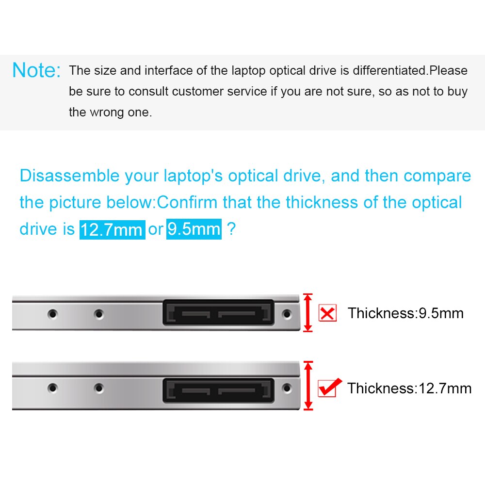 Chipal 2nd Hdd Caddy 12.7 Mm Aluminium Optibay Sata 3.0 Harde Schijf Box Behuizing Dvd Adapter 2.5 Ssd 2 tb Voor Laptop CD-ROM