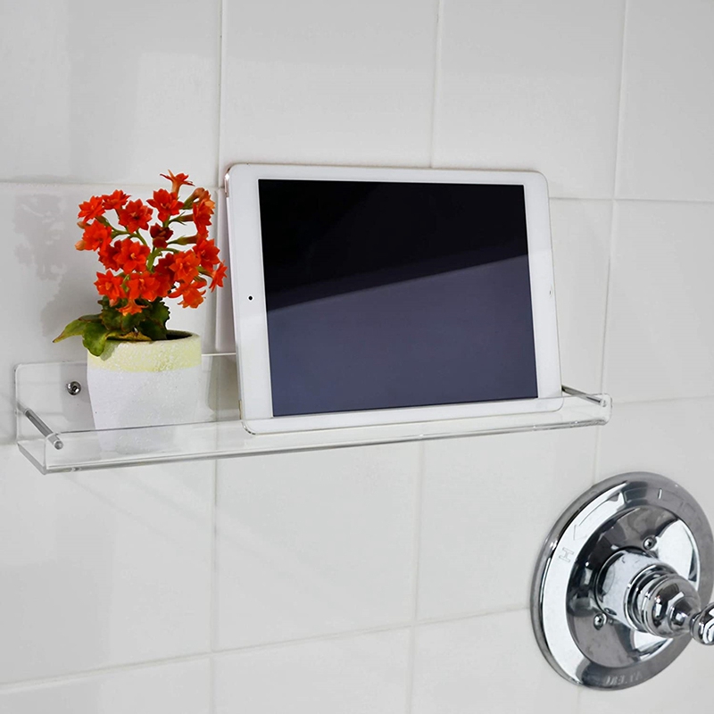 4Pcs Wall Mount Clear Acrylic Floating Shelf Shelves Bath Living Room Kitchen L Shape Displaying Rack Organizer Shelving