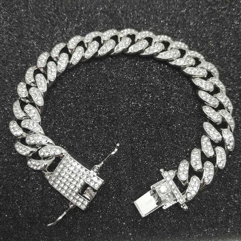 Mannen Zirkoon Curb Cubaanse Link Armband Hip Hop Sieraden Rose Goud Zilver-Plaat Kleurrijke Dikke Zware Materiaal Iced Keten armband: SV-1